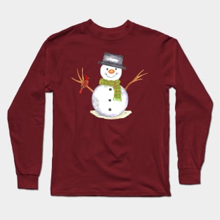 Snowman christmas in watercolor Long Sleeve T-Shirt